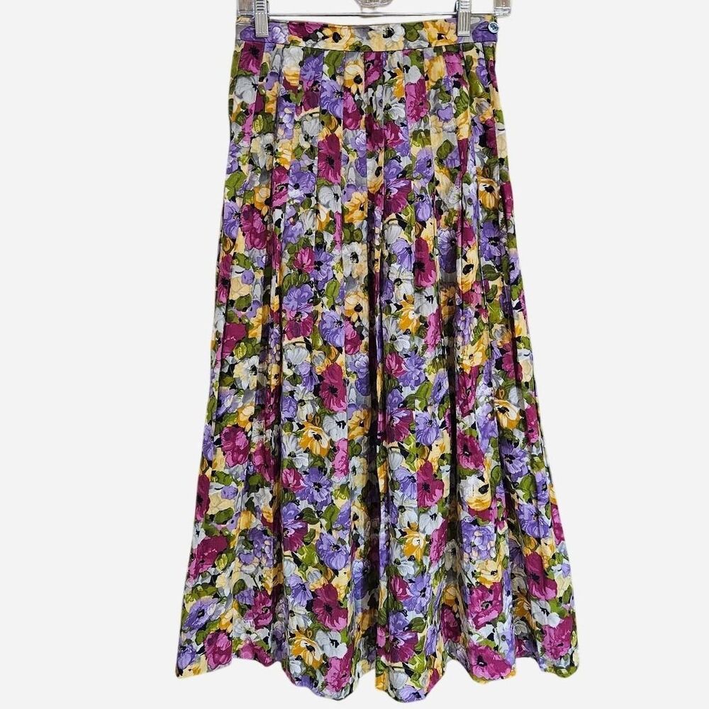vintage cottagecore coquette floral pleated midi skirt